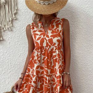 Printed Notched Sleeveless Mini Dress